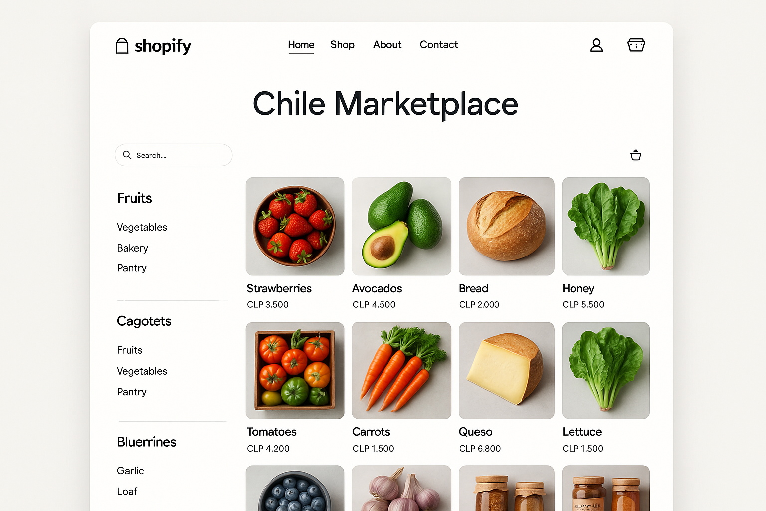 paginas web de shopify con productos de un mercado